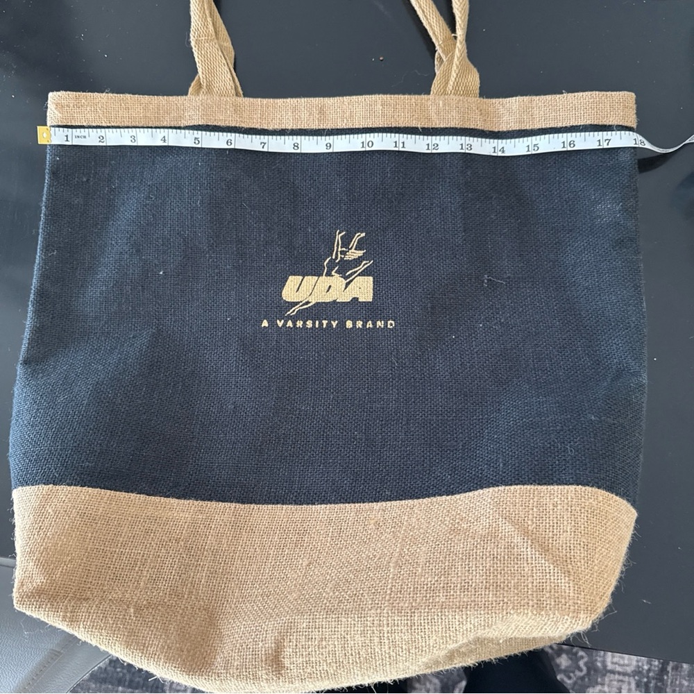 Varsity brand burlap tote bag. New.